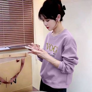 春秋纯棉女士长袖短款卫衣韩版洋气宽松遮肉显瘦小个子圆领上衣潮