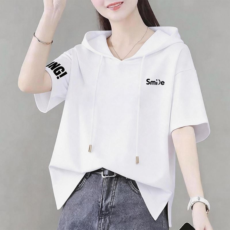 纯棉短袖连帽卫衣T恤女