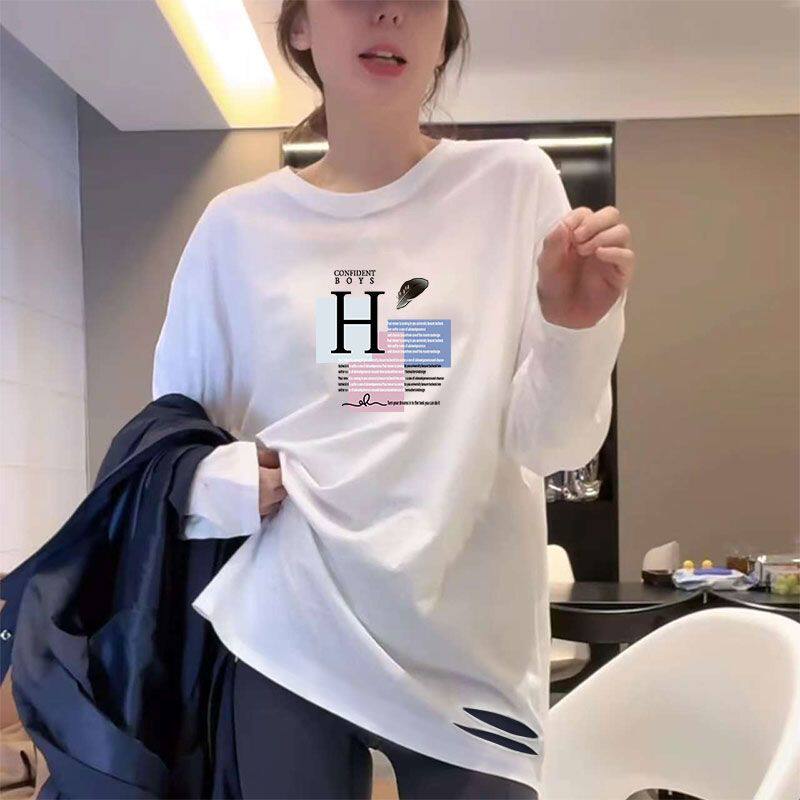 纯棉内搭破洞加绒中长款打底衫女