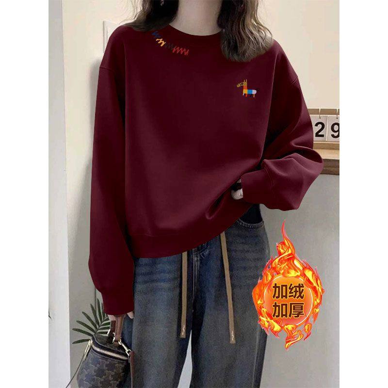 秋冬韩版加绒加厚纯棉卫衣女时尚洋气新款百搭宽松显瘦小个子上衣