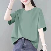 薄款 T恤夏季 新款 100%纯棉女士短袖 韩版 洋气宽松遮肉显瘦休闲上衣