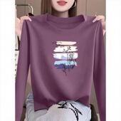 春秋100%纯棉长袖 百搭宽松ins上衣 洋气韩版 印花圆领T恤女时尚 新款