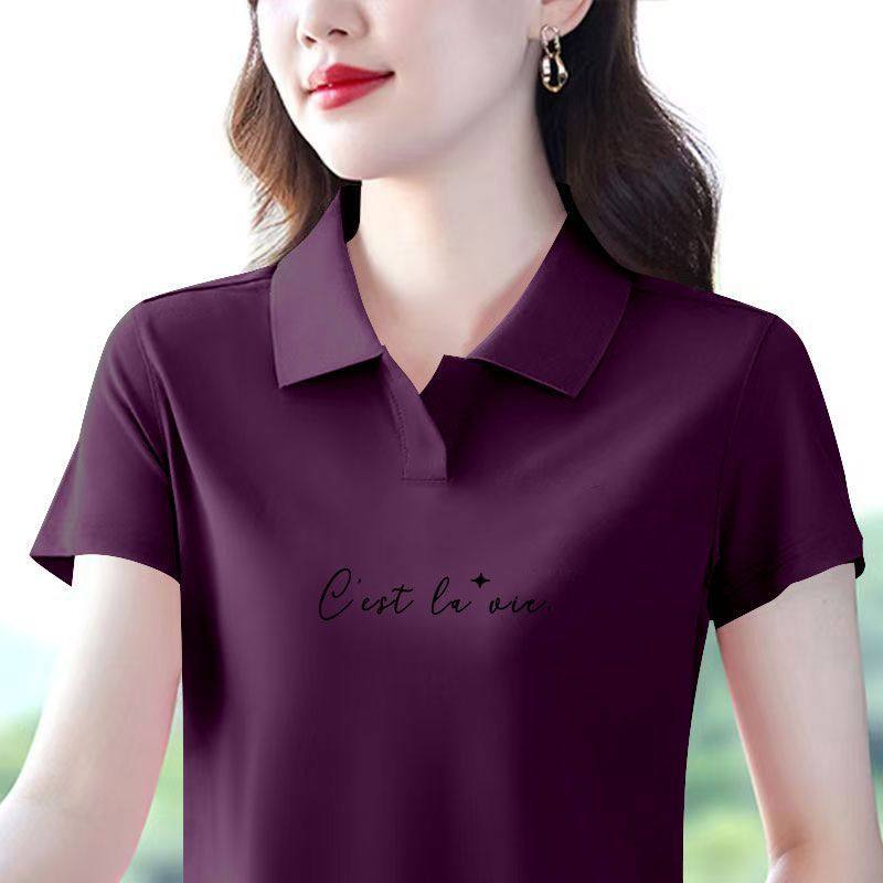 夏季纯棉兰花紫短袖POLO衫T恤时尚新款洋气减龄百搭弧形翻领上衣,女装/女士精品,POLO衫,淘宝优惠券,粉丝福利购,淘宝优惠卷