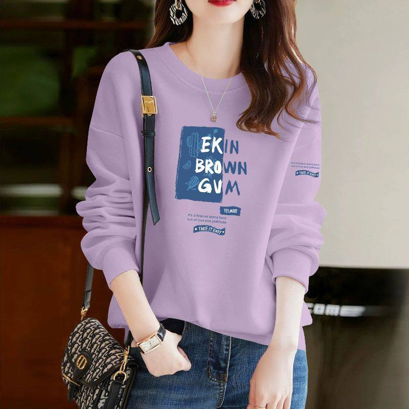 春秋纯棉女士圆领卫衣时尚潮流洋气百搭韩版宽松显瘦慵懒风上衣潮