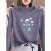 通勤新款 春秋女士纯棉长袖 圆领T恤时尚 百搭宽松遮肉显瘦印花上衣