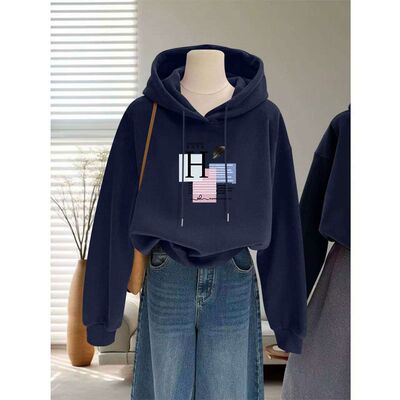 银狐绒加绒加厚短款连帽纯棉卫衣