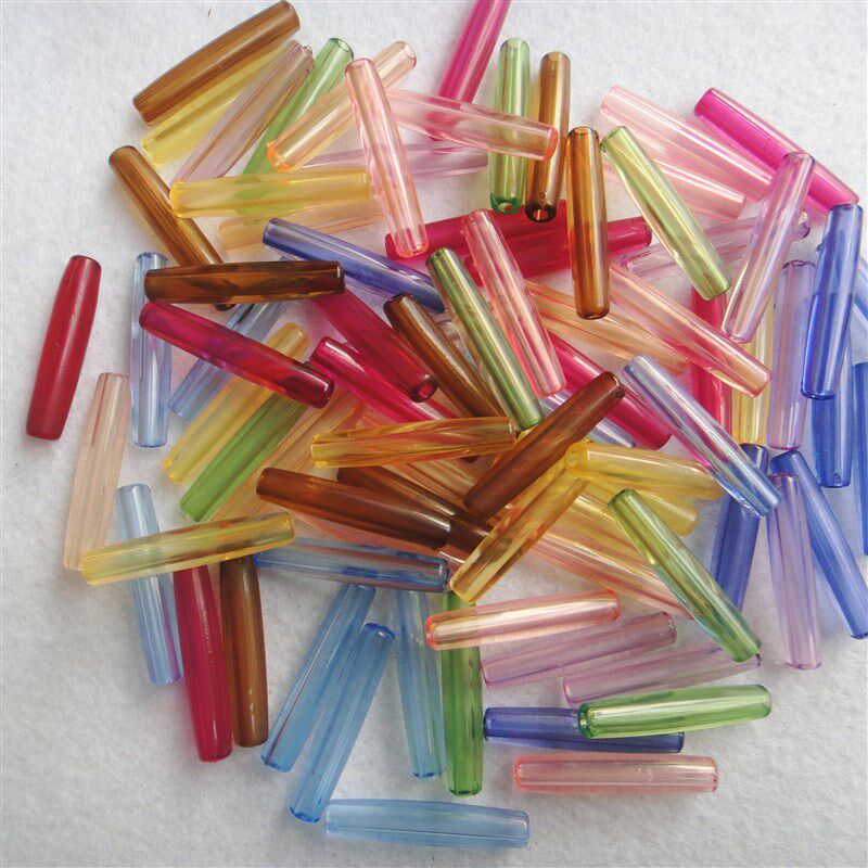 25mm长透明彩色亚克力管珠夏秋季热销串珠包材料DIY散珠长管珠
