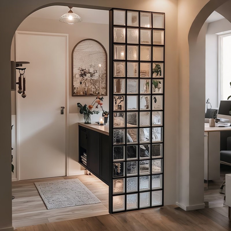 法式复古艺术玻璃砖隔断屏风客厅玄关入户遮挡洗手台干区窗户造景