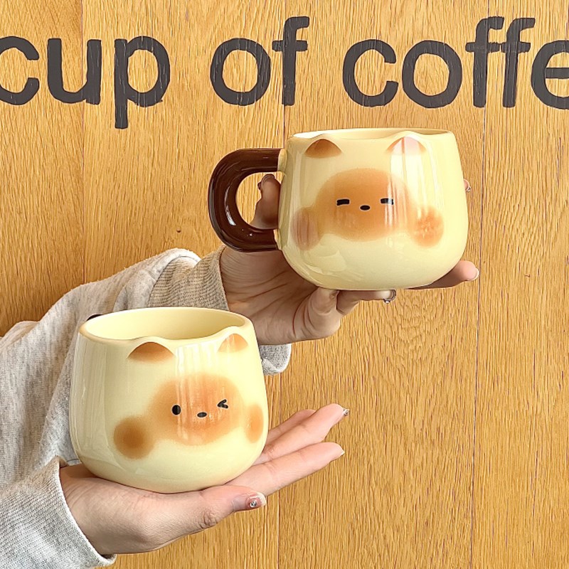可爱暹罗猫手握杯子女生小众陶瓷马克杯闺蜜实用咖啡杯子生日礼物