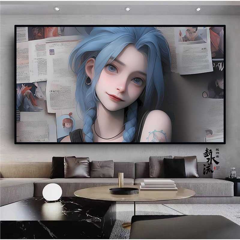 英雄联盟金克丝挂画萝莉可爱美女LOL游戏网咖装饰画电竞房间壁画