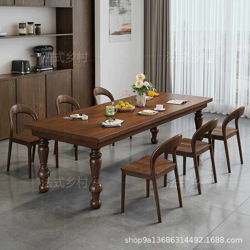 美式侘寂风复古实木餐桌欧式家用罗马柱别墅休闲洽谈接待办公桌子