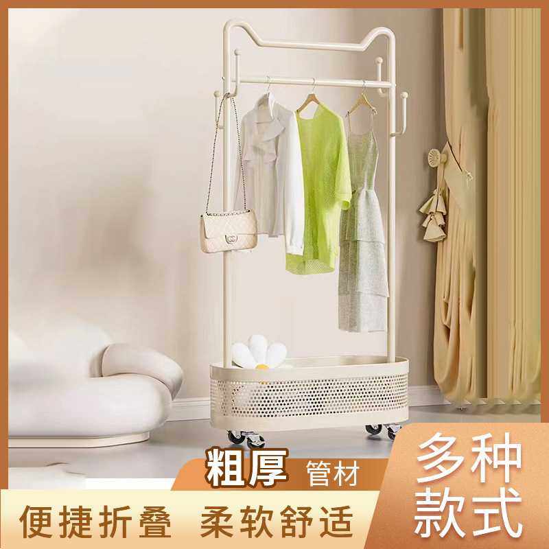 衣架落地卧室挂衣架可移动带轮家用室内奶油风猫耳简易衣帽架子