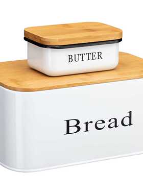 厂家定制镀锌铁面包盒牛油盒两件套 bead box收纳面包箱 白色竹盖