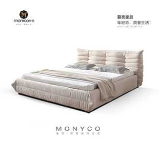 轻法式奶油风网红落地布艺床写意空间1.8米主卧毛毛虫床