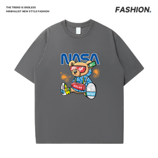 复古情侣上衣夏季 2025夏款 潮流美式 时尚 宽松纯棉百搭t恤3 印花短袖