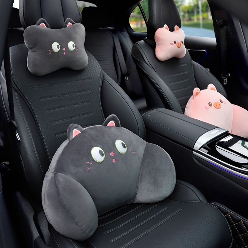 汽车头枕护颈枕车用靠枕一对R女司机车载座椅腰靠垫卡通可爱颈枕