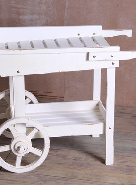 美式乡村花园园艺多肉o花架 做旧手推车花房花车 实木橱窗花架摆