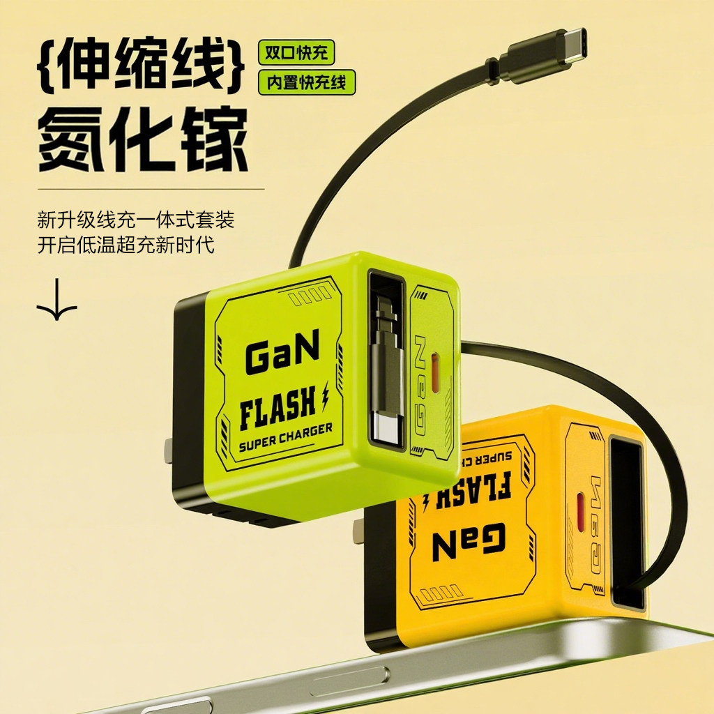 快充氮化镓充电器适用苹果16/17华为自带typec伸缩线数据线手机平板笔记本电脑充电器通用套装