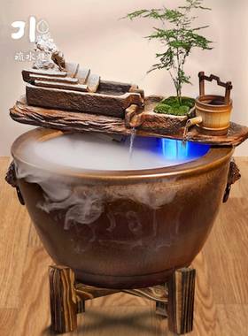 古法养鱼大水缸门海老式陶瓷养鱼缸玄关落地阳台室外庭院流水造景