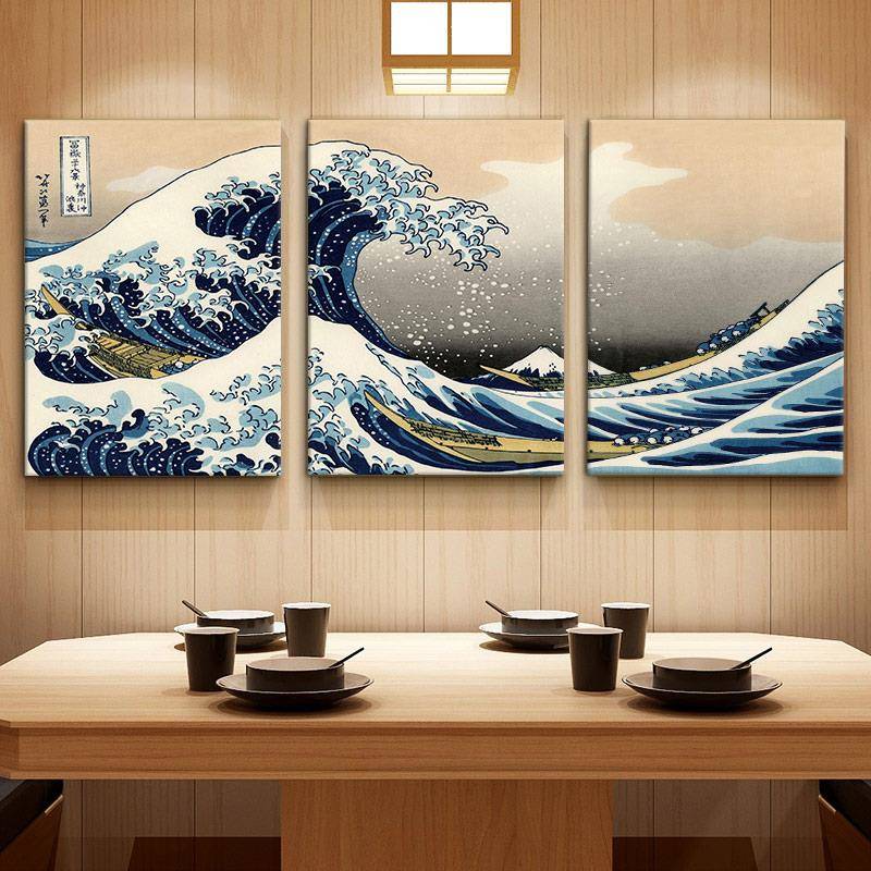 神奈川冲浪里浮世绘原木风海浪挂画民宿酒店日式壁画客厅装饰画图片