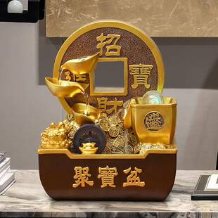 新中式 招财流水摆件循环水聚宝盆客厅玄关风水轮生财开业乔迁礼物
