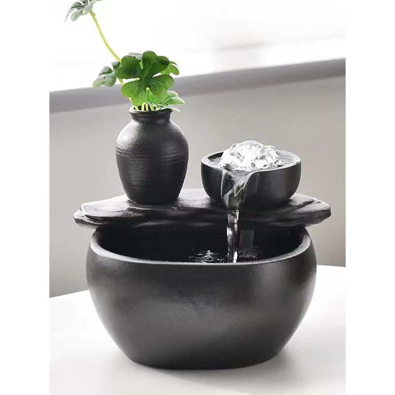 升级版USB蓄电池充电流水摆件不插电流水摆件自动循环流水摆件