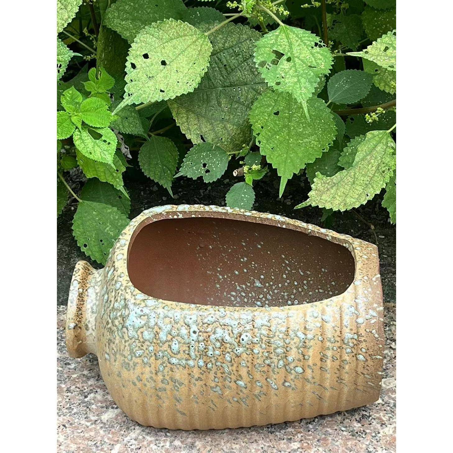 无孔特大号水培特价倒盆复古铜钱草紫砂粗陶绿植缺口造景流水罐