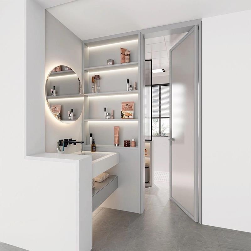 卫生间铝合金门连柜一体隔断厕所浴室干湿分离极窄平开门玻璃移门