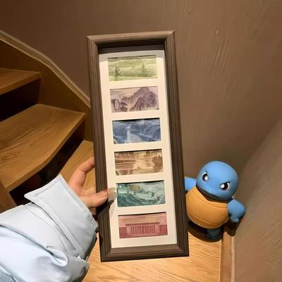 六连框黑胡桃相框增运多金画框摆台人民币装饰画简约轻奢立式摆台