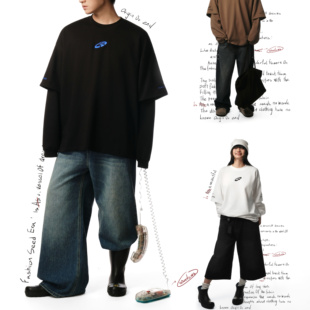 【余宇涵同款】HAVEINSPIRE刺绣小logo假两件圆领卫衣T恤男女宽松