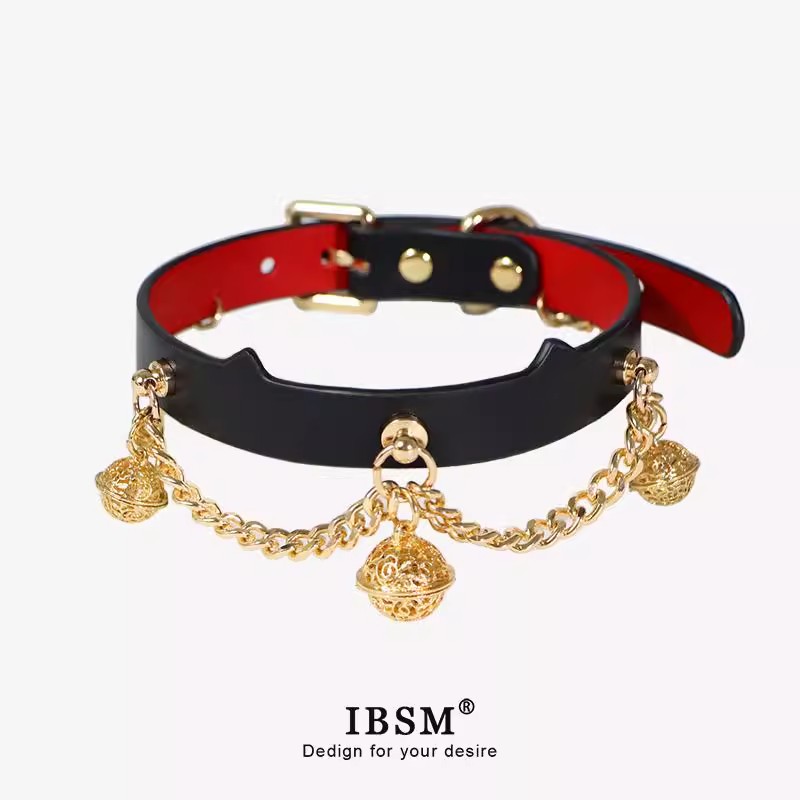 铃铛项圈女猫咪耳朵宫铃皮革