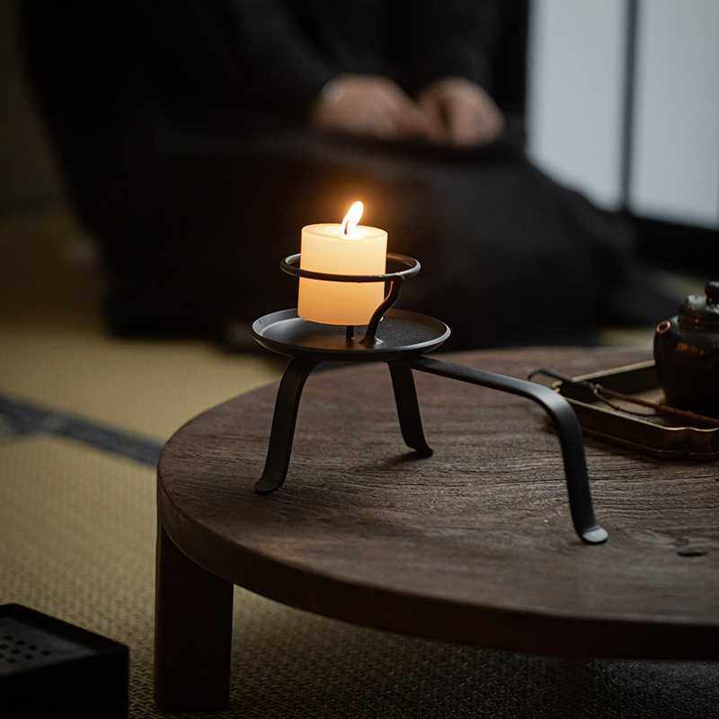 铁艺烛台中式复古禅意手工蜡烛台茶道茶空间摆件装饰蜡台