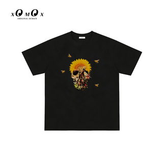 宽松圆领上衣棉 T恤男夏季 原创设计Spring Bone印花短袖