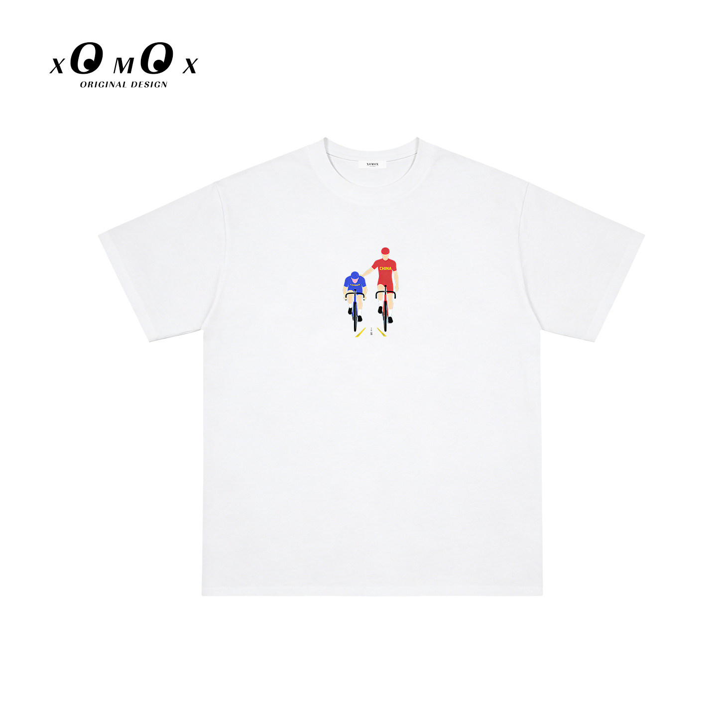 XOMOX 原创设计公路自行车印花短袖 T恤男夏季宽松圆领运动风上衣