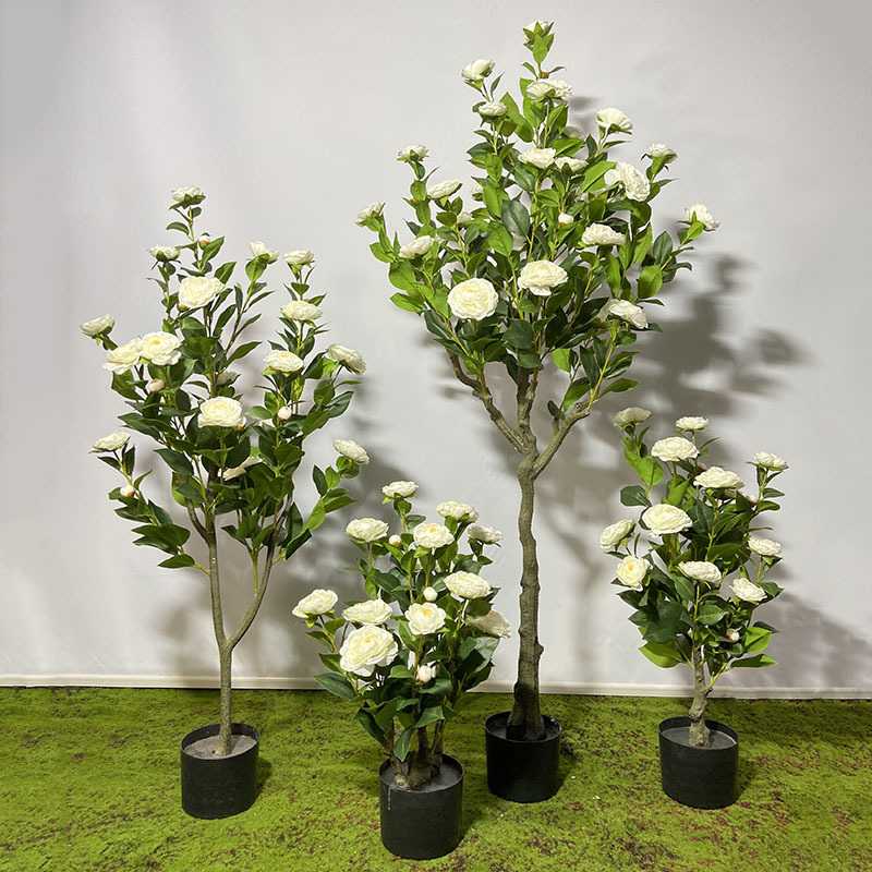 仿真茶花树盆栽茶玫梅花家居装饰玉兰花玫瑰花婚庆摆件香妃茶树