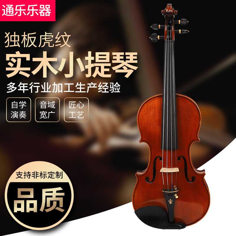 独板花纹小提琴 成人小提琴入门琴 独板虎纹实木小提琴