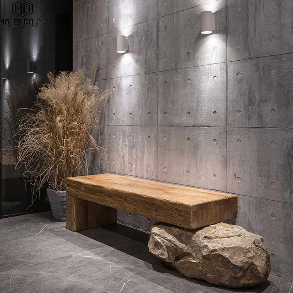 仿打孔洞石砖微水泥瓷砖清水泥墙砖灰色600*1200凹凸质感仿古