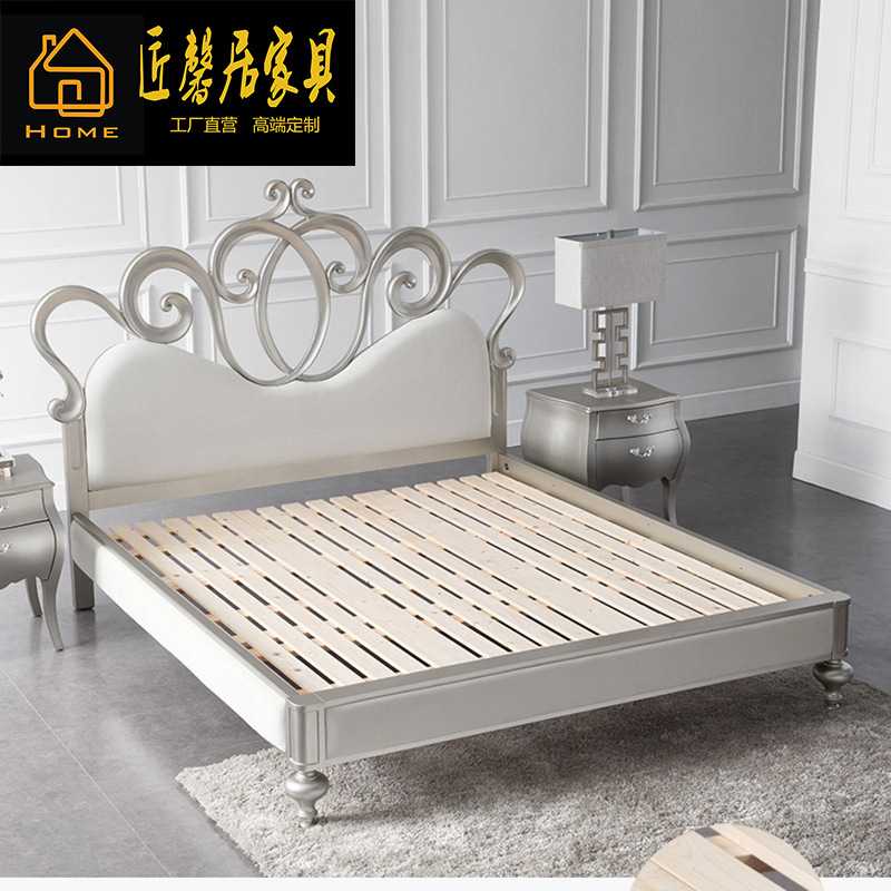 法式简约宫廷公主床桦木欧式床美式现代轻奢女儿床绒布1.8米床