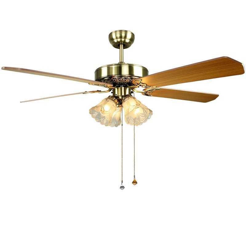 美式风扇吊灯餐厅简约家用客厅灯创意复古美式乡村吊扇灯大气灯具
