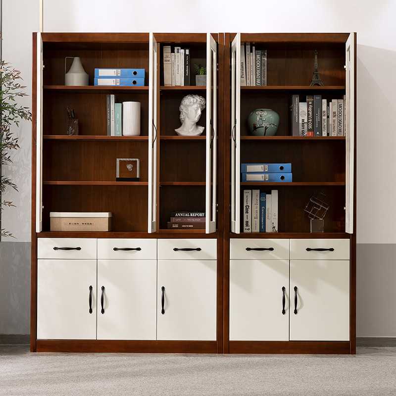 批全实木书柜书架家用简约现代橡木书房家具带玻璃门自由组合落地