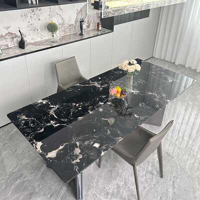 4I黑玫瑰天然大理石餐桌长方形轻奢吃饭桌子可定 制别墅