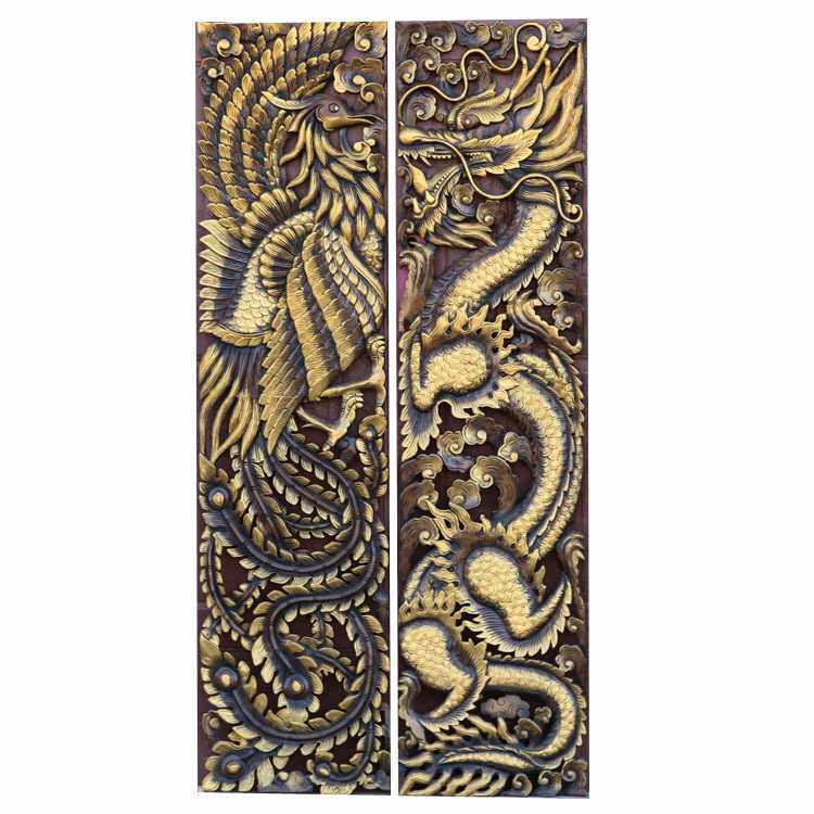 泰国进口木雕工艺品 龙凤呈祥雕花板电视背景墙饰装饰壁饰