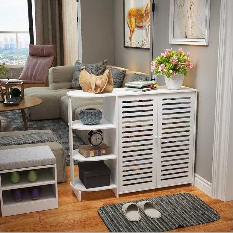 鞋柜简约现代白色欧式门厅柜大容量多功能柜百叶门收纳隔断玄关柜