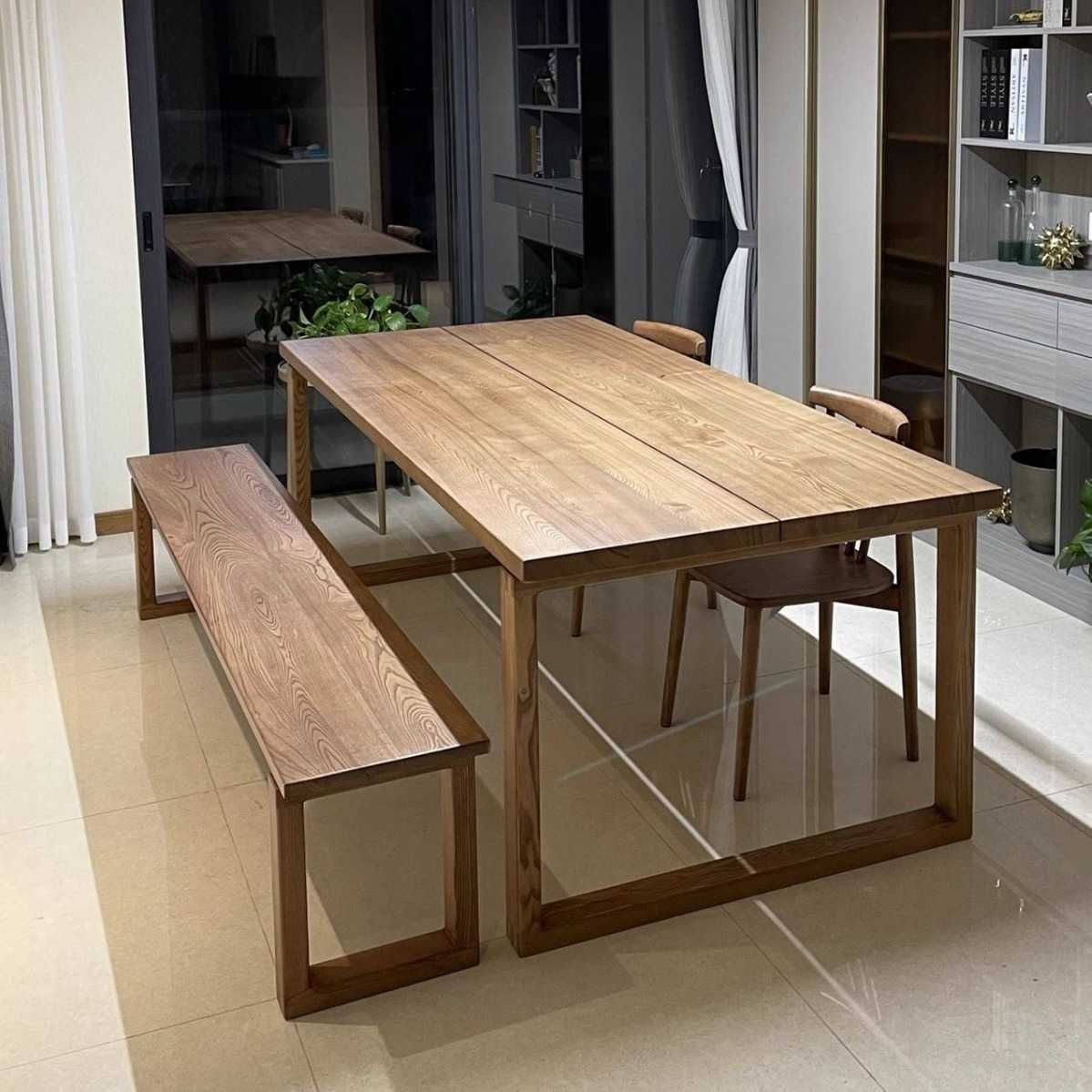 北欧实木餐桌现代简约长方形家用时尚饭桌子莫比餐桌恩白蜡木书桌