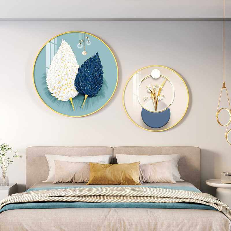 现代简约卧室床头装饰画圆形人物房间背景墙挂画轻奢墙面壁画组合