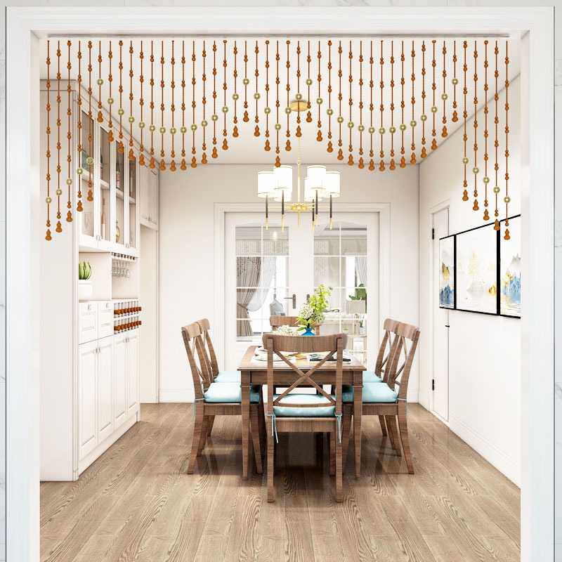 桃木帷幔造型珠帘实木客厅阳台隔断成品珠帘门帘子免打孔安装