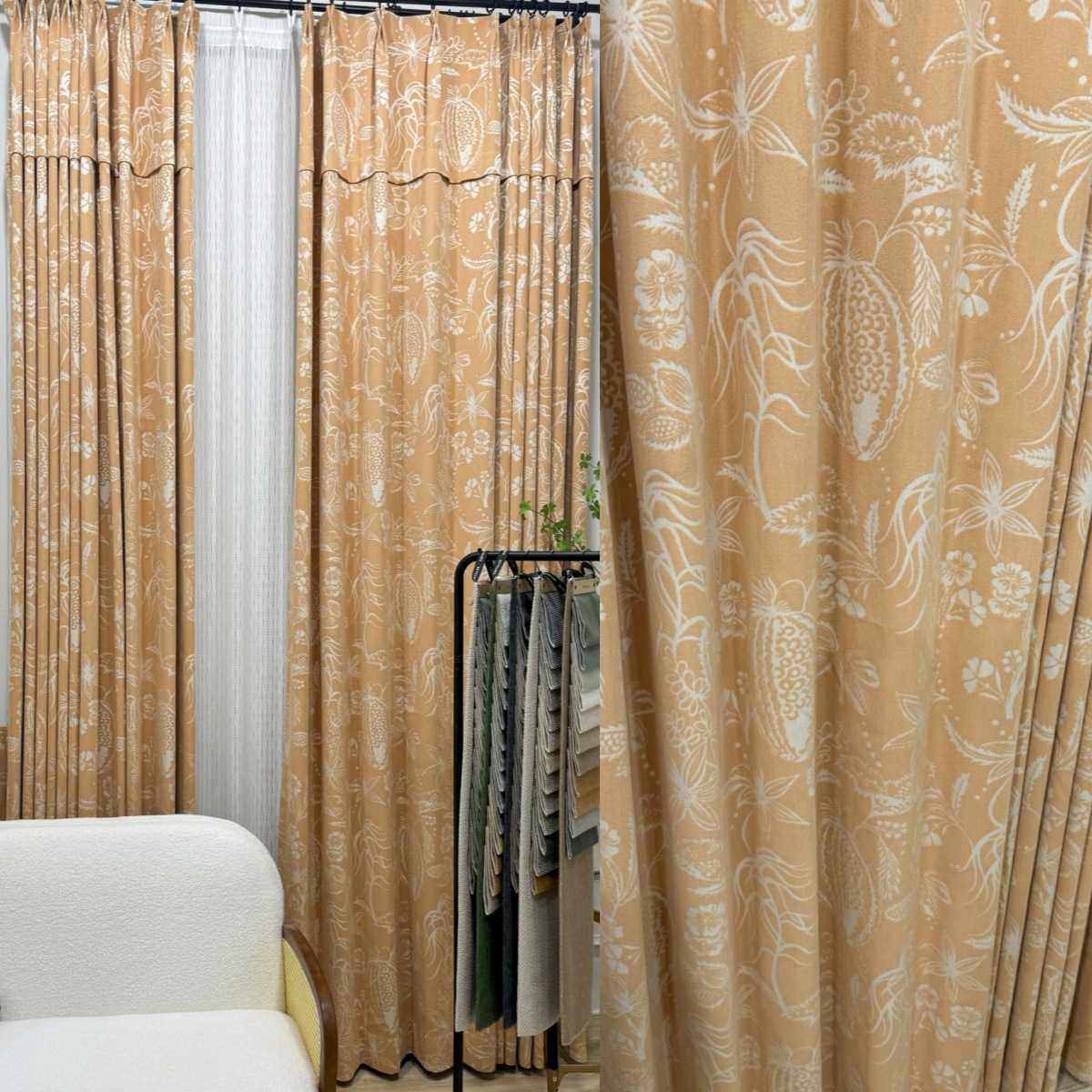 现代美式高档橙黄温馨色织窗帘成品客厅卧室儿童房飘窗提花布帘