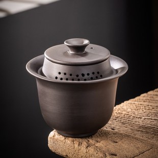 紫砂盖碗手抓壶创意大容量功夫L茶具防烫家用泡茶碗礼 大号新中式