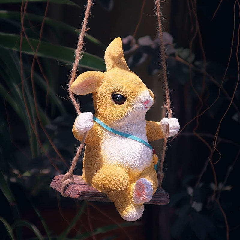 创意动物可爱卡通小兔子秋千摆件庭院户外K花园阳台吊件树脂装饰,家居饰品,装饰摆件,淘宝优惠券,粉丝福利购,淘宝优惠卷