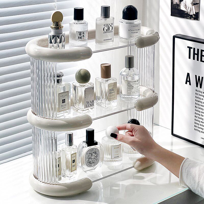香水置物架高级感桌面化妆品收纳盒梳妆台透明护肤整W理摆件展示